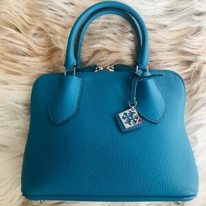 Tory Burch Teal Blue Pebbled Leather Top-Handle Crossbody Bag